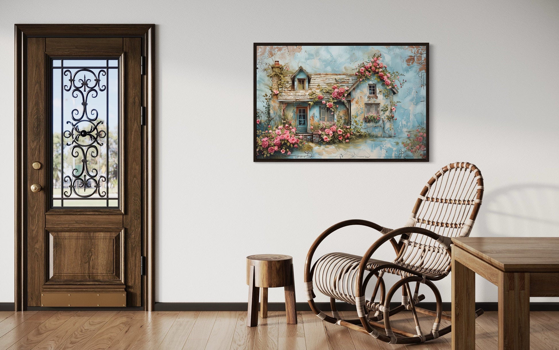 Rustic Blue Pink Floral Cottage Shabby Chic Farmhouse Wall Art