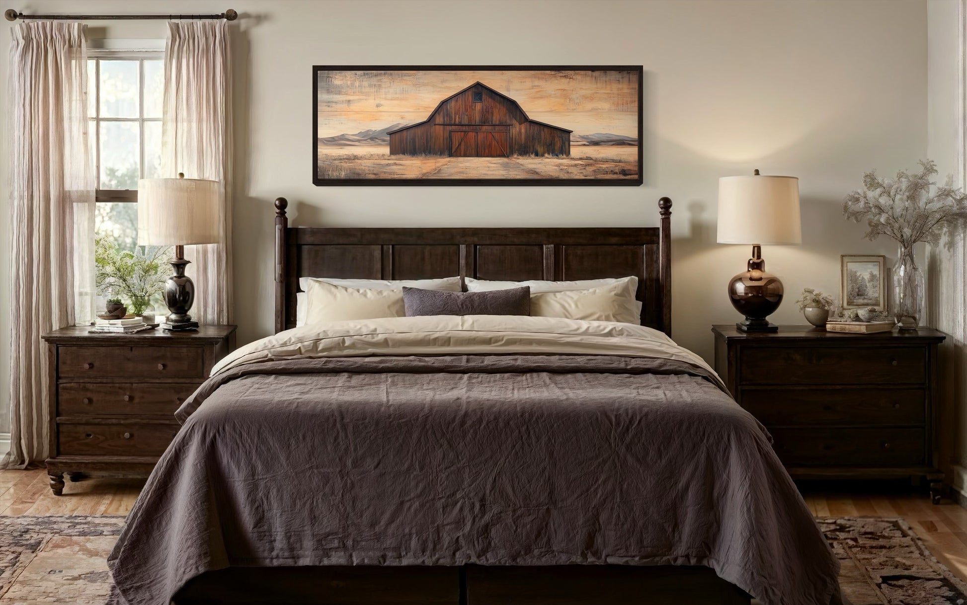 Rustic Brown Barn Long Horizontal Framed Canvas Wall Art