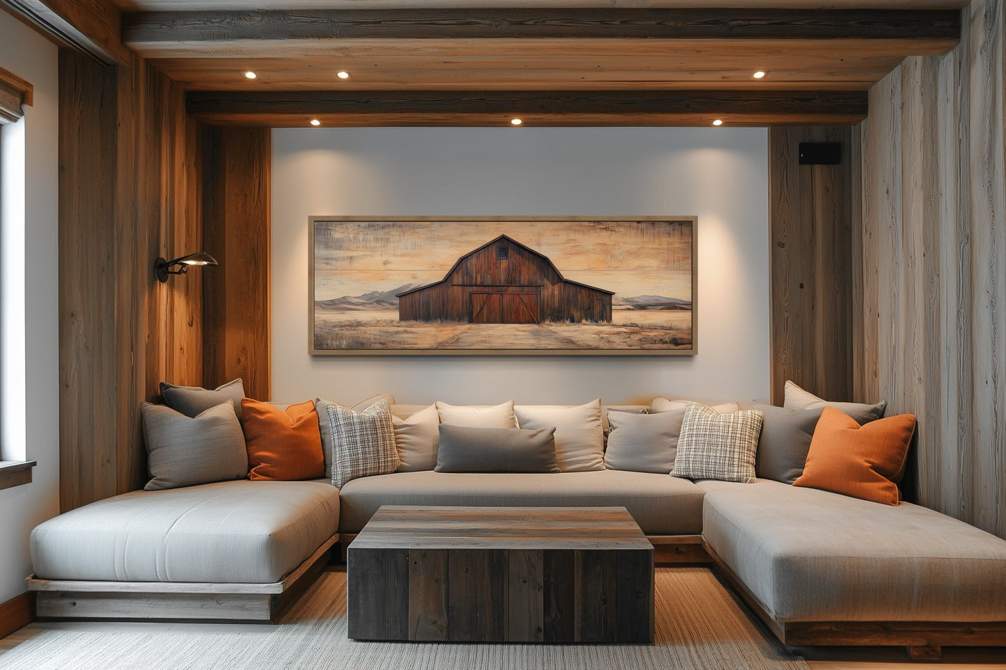 Rustic Brown Barn Long Horizontal Framed Canvas Wall Art