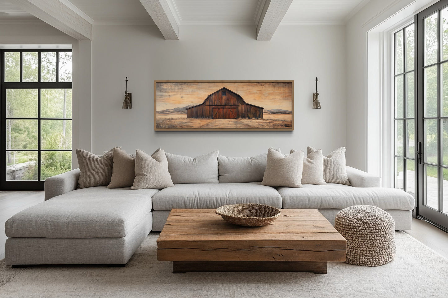 Rustic Brown Barn Long Horizontal Framed Canvas Wall Art