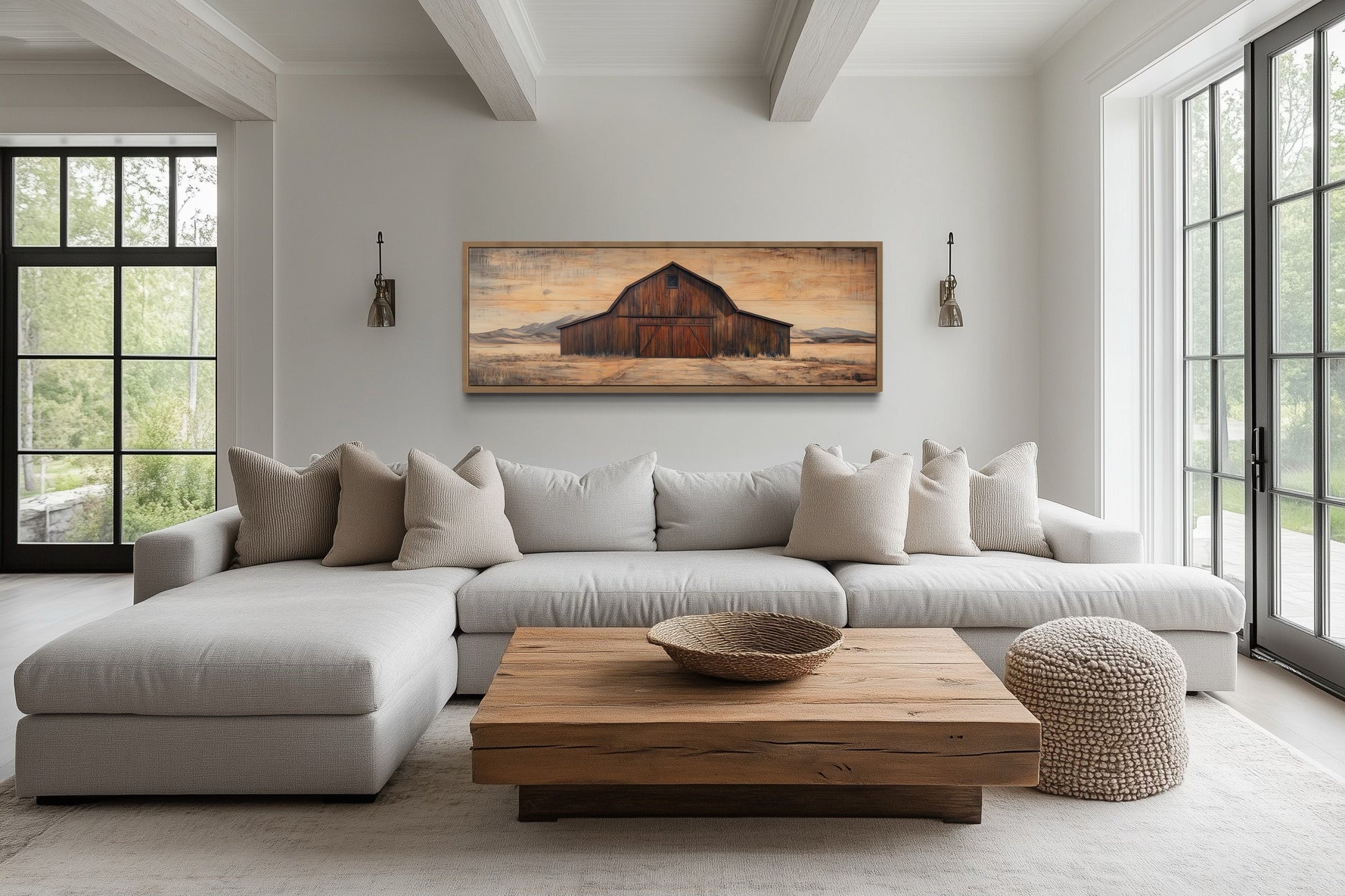 Rustic Brown Barn Long Horizontal Framed Canvas Wall Art