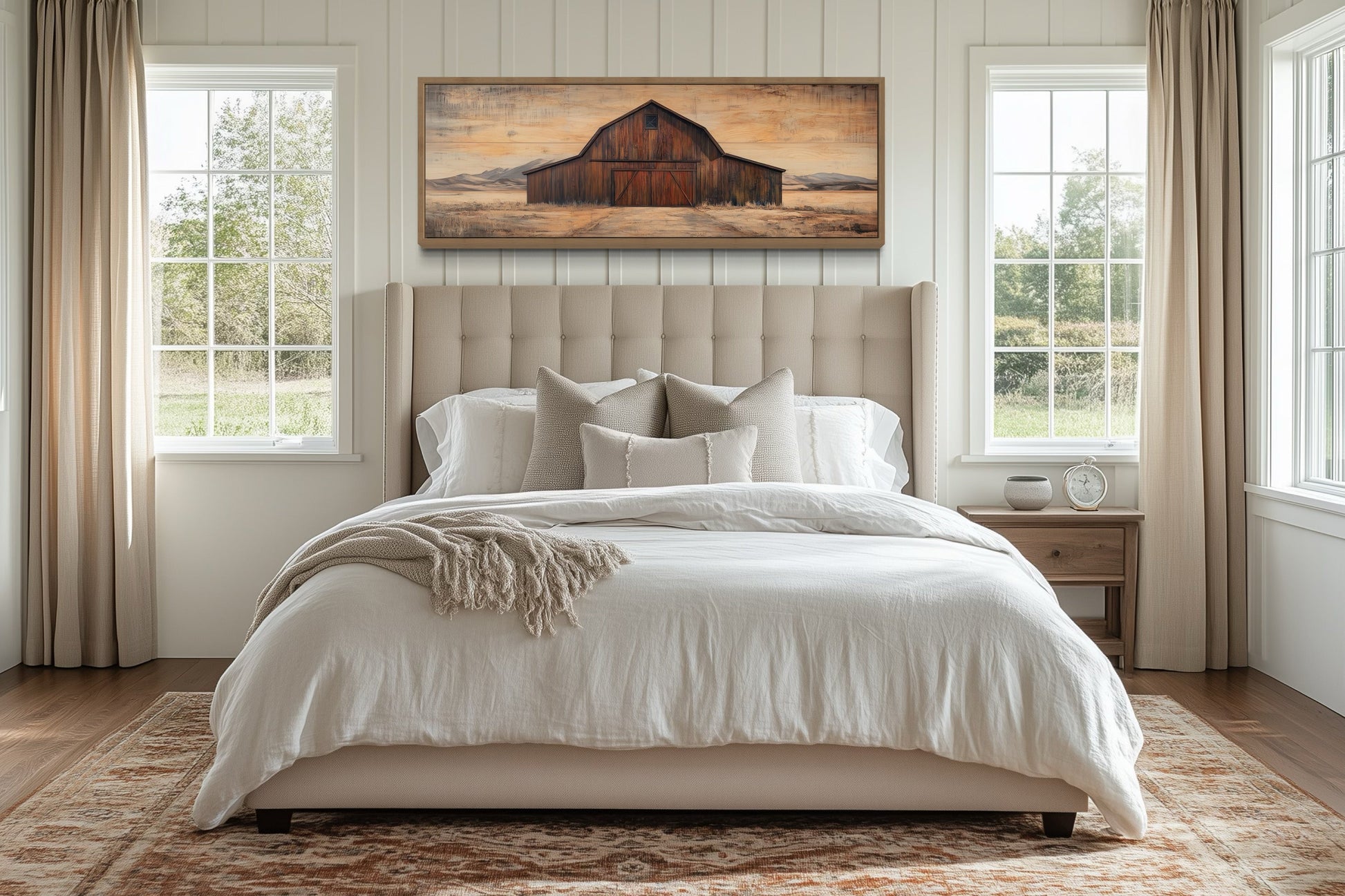Rustic Brown Barn Long Horizontal Framed Canvas Wall Art