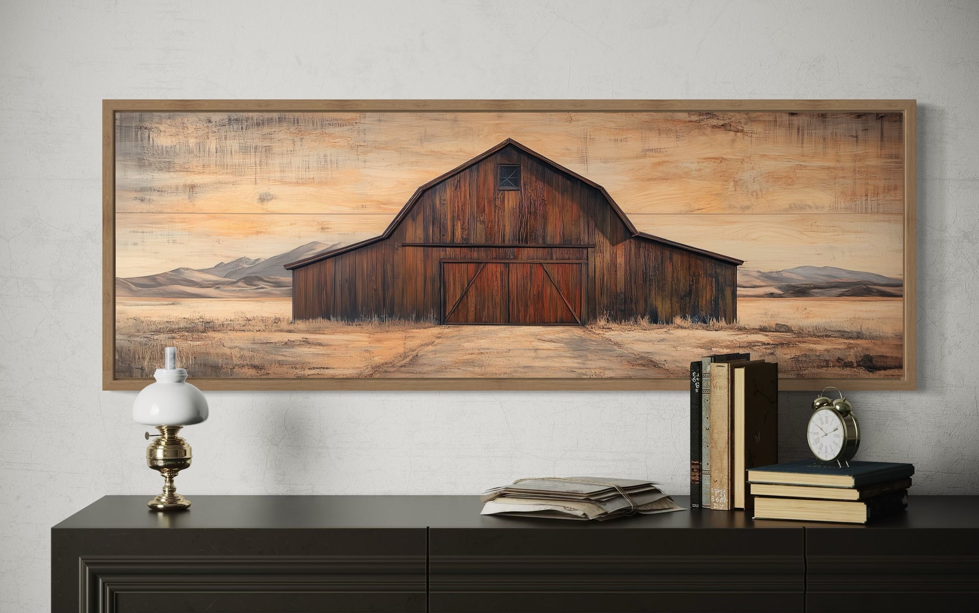 Rustic Brown Barn Long Horizontal Framed Canvas Wall Art