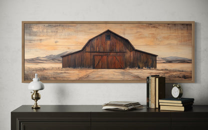 Rustic Brown Barn Long Horizontal Framed Canvas Wall Art