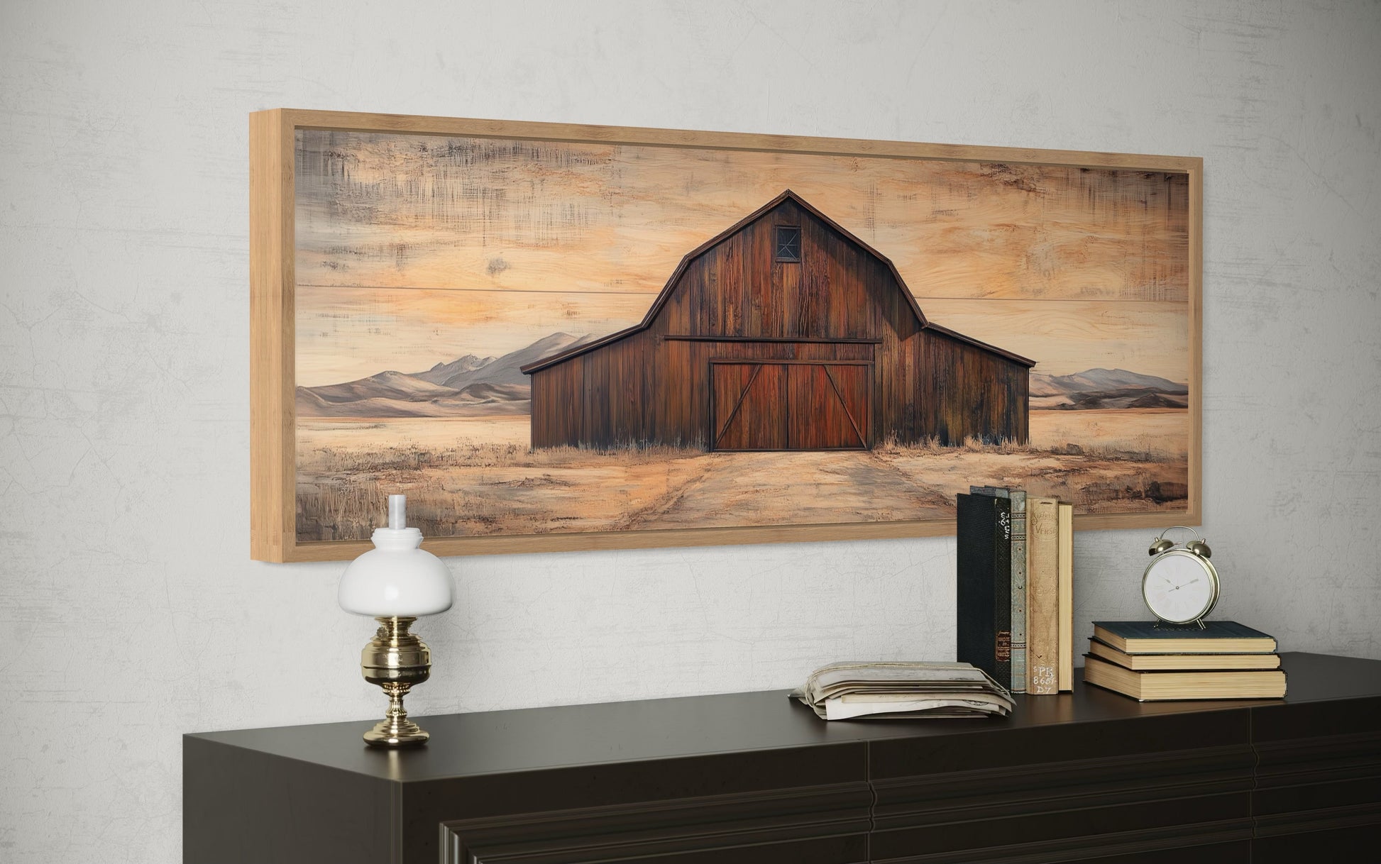 Rustic Brown Barn Long Horizontal Framed Canvas Wall Art