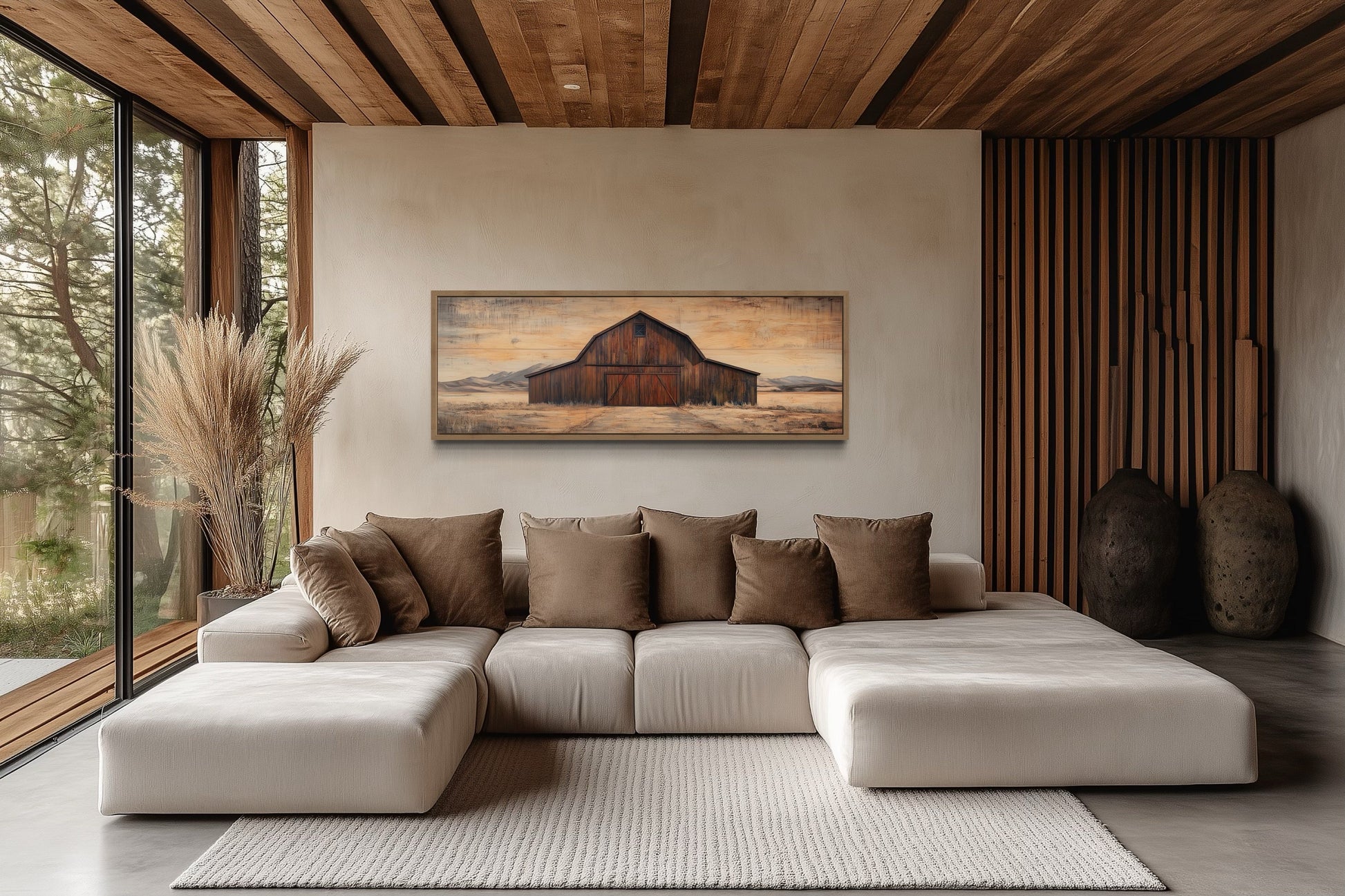 Rustic Brown Barn Long Horizontal Framed Canvas Wall Art