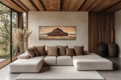 Rustic Brown Barn Long Horizontal Framed Canvas Wall Art
