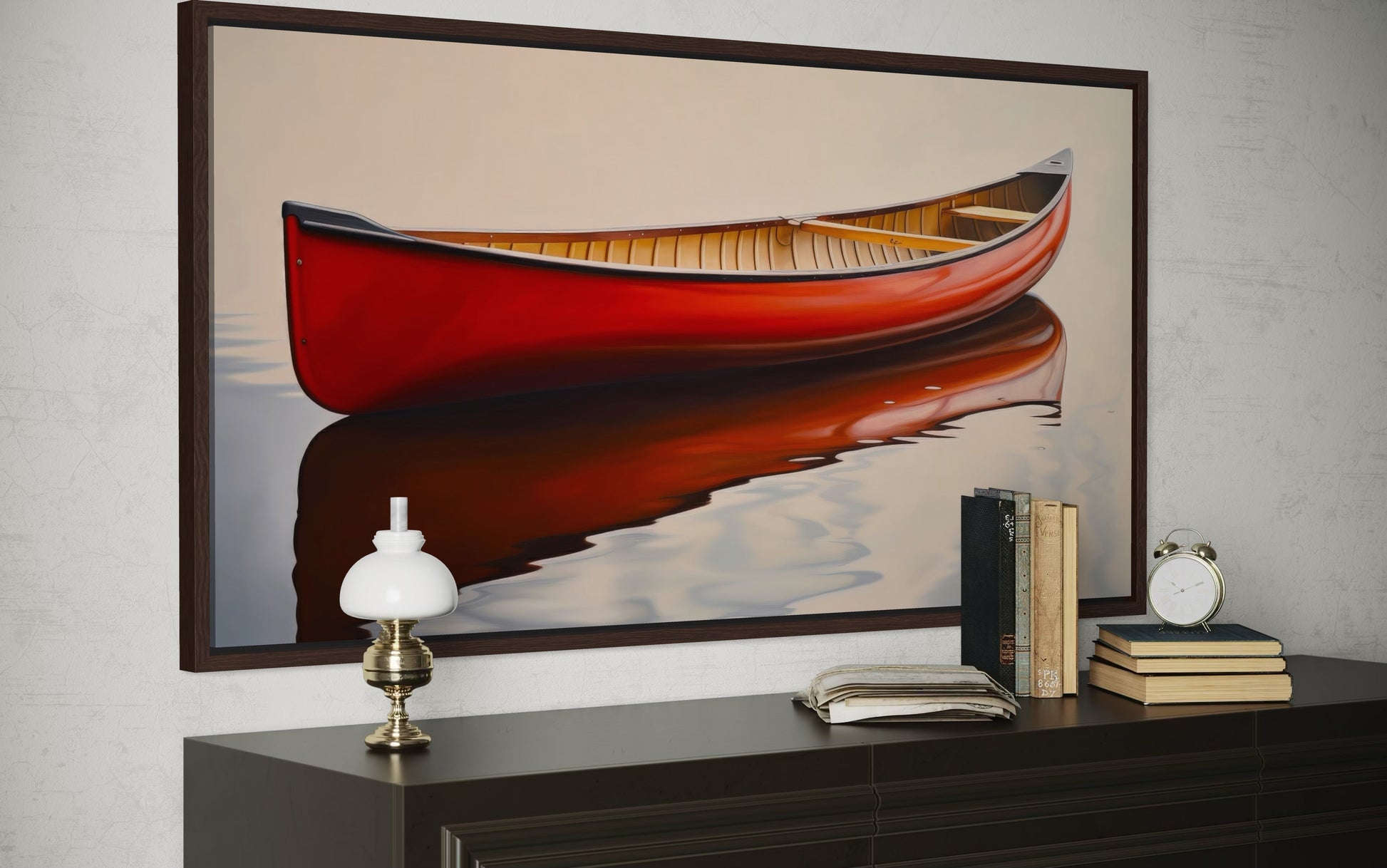 Rustic Red Canoe Wall Art – Framed Canvas Print For Cabin Wall Decor