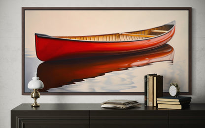 Rustic Red Canoe Wall Art – Framed Canvas Print For Cabin Wall Decor
