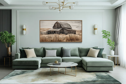 Rustic Chic Old Farm Barn Painting On Wood Framed Canvas Wall Art