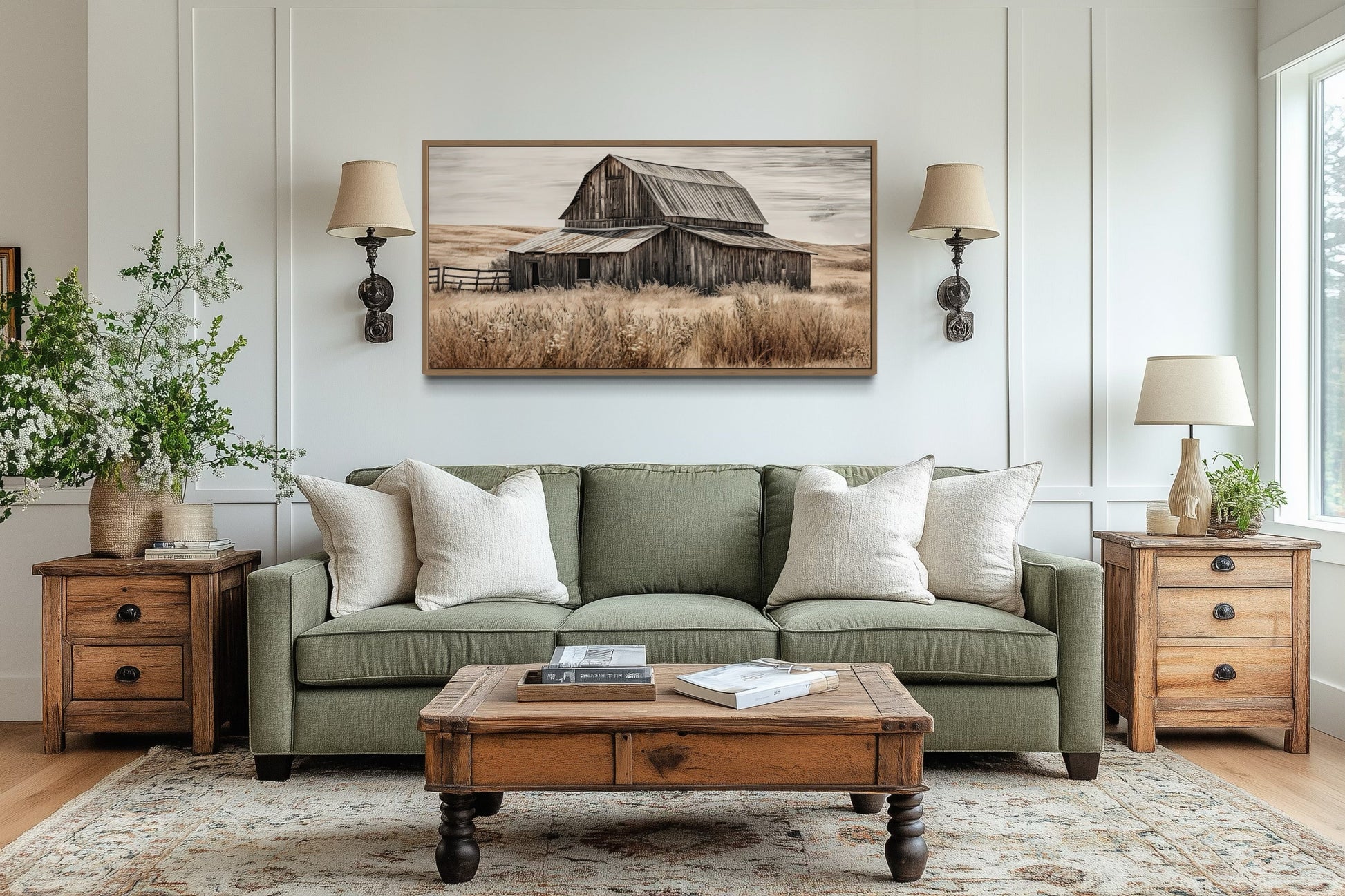 Rustic Chic Old Farm Barn Painting On Wood Framed Canvas Wall Art