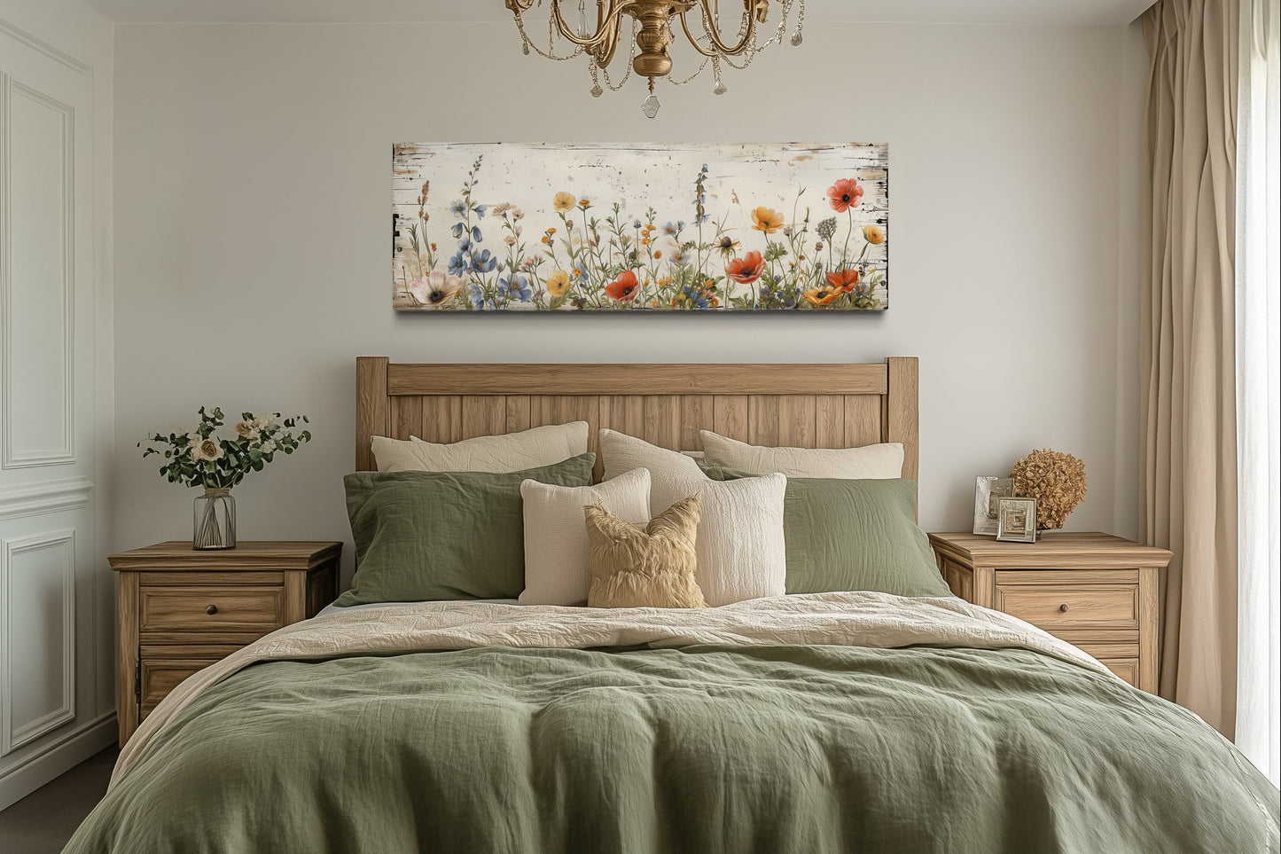 Rustic Chic Wildflowers Field Over Bed Long Narrow Farmhouse Wall Art