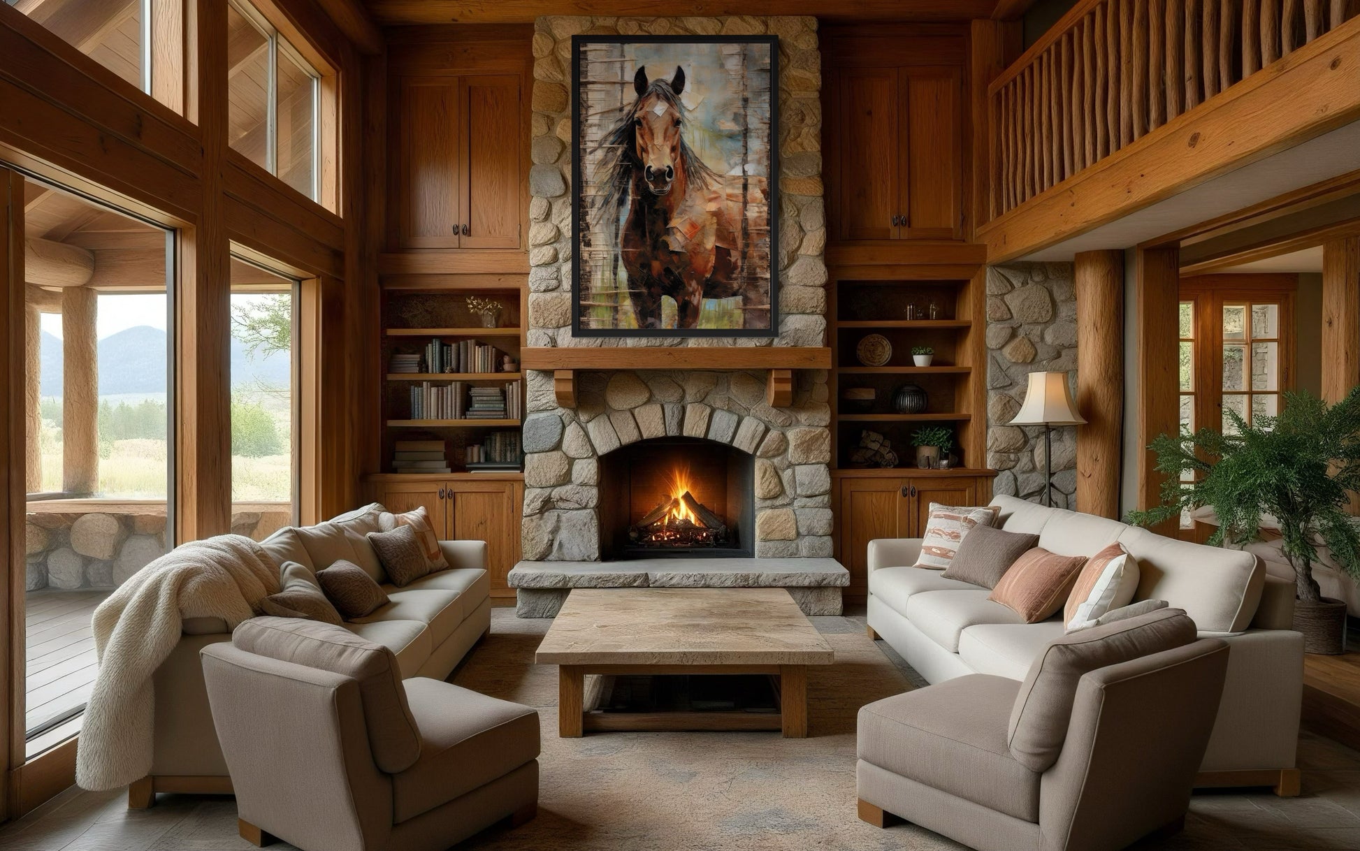 Rustic Farm Horse Framed Canvas Wall Art