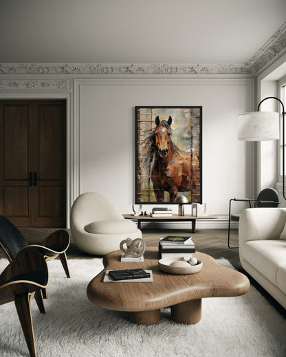 Rustic Farm Horse Framed Canvas Wall Art