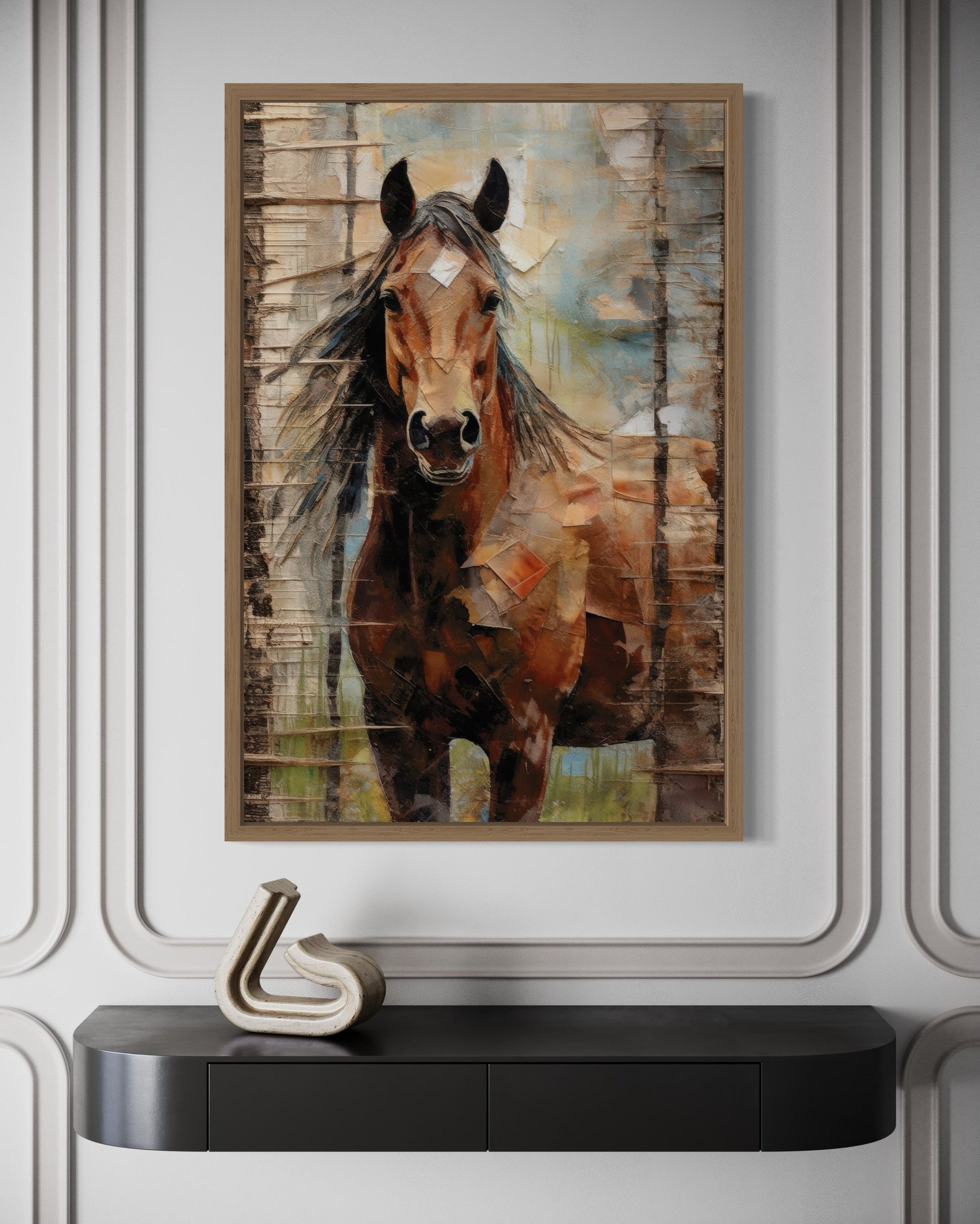 Rustic Farm Horse Framed Canvas Wall Art