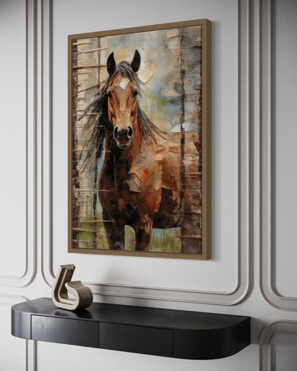 Rustic Farm Horse Framed Canvas Wall Art
