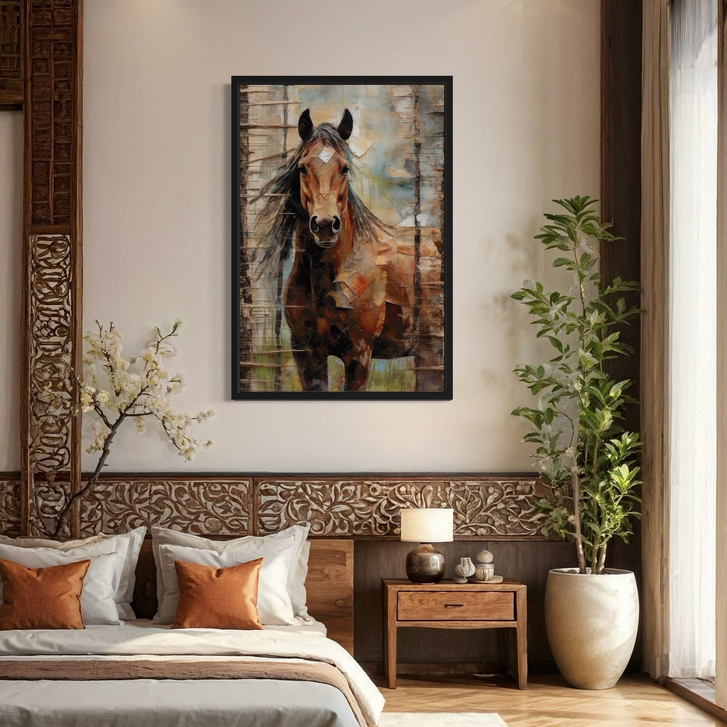 Rustic Farm Horse Framed Canvas Wall Art