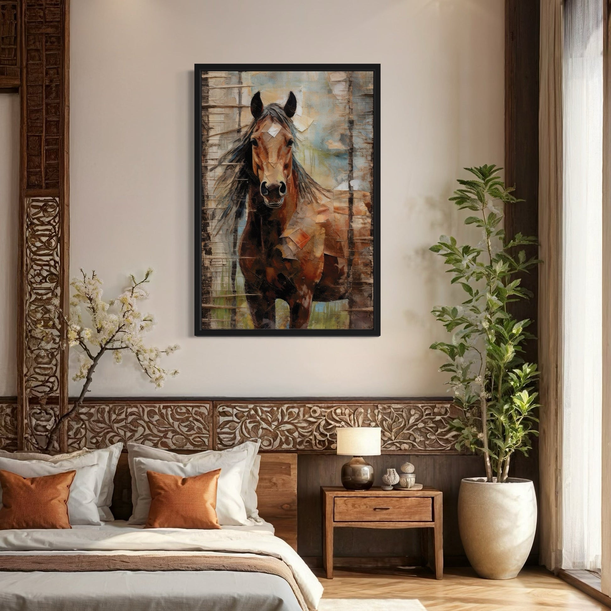 Rustic Farm Horse Framed Canvas Wall Art