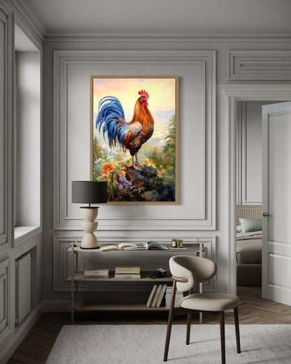 Rustic Farm Rooster Painting Framed Kitchen Wall Decor Canvas Wall Art