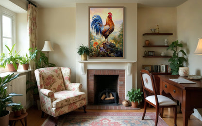 Rustic Farm Rooster Painting Framed Kitchen Wall Decor Canvas Wall Art