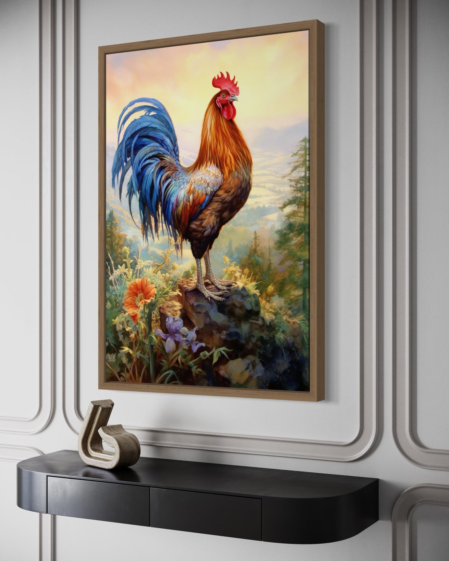 Rustic Farm Rooster Painting Framed Kitchen Wall Decor Canvas Wall Art