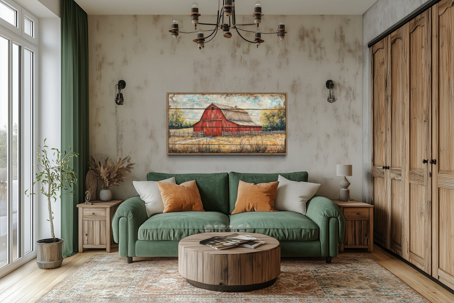 Rustic Farmhouse Wall Art – Red Barn Canvas Print | Cozy Country Decor