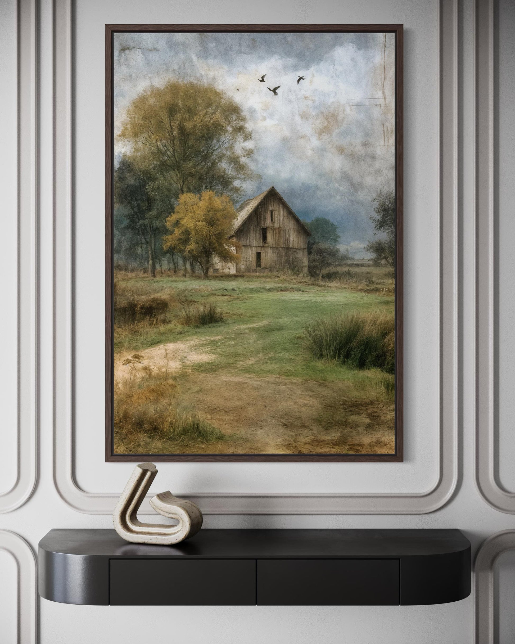 Rustic Farmhouse Wall Art | Vertical Barn Artwork - Neutral Farm Decor Canvas Print