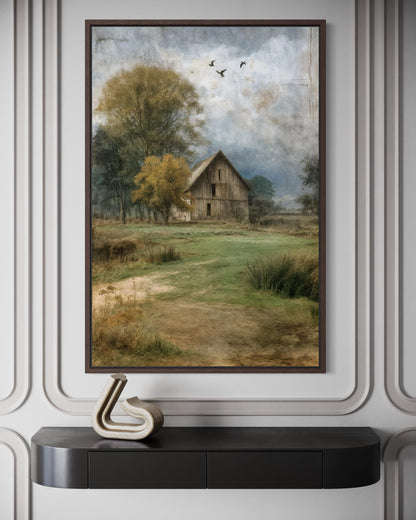 Rustic Farmhouse Wall Art | Vertical Barn Artwork - Neutral Farm Decor Canvas Print