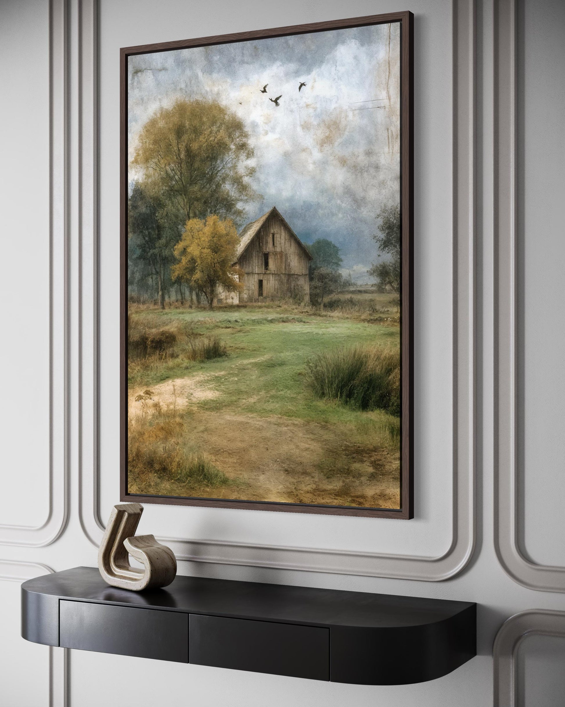 Rustic Farmhouse Wall Art | Vertical Barn Artwork - Neutral Farm Decor Canvas Print