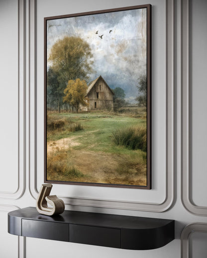 Rustic Farmhouse Wall Art | Vertical Barn Artwork - Neutral Farm Decor Canvas Print