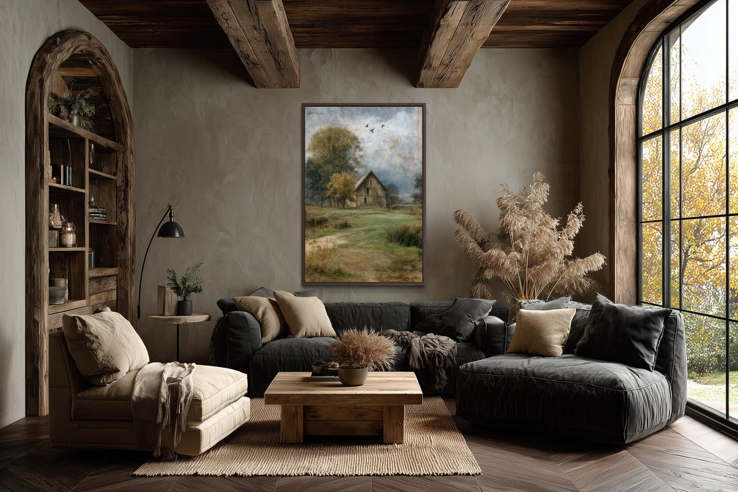 Rustic Farmhouse Wall Art | Vertical Barn Artwork - Neutral Farm Decor Canvas Print