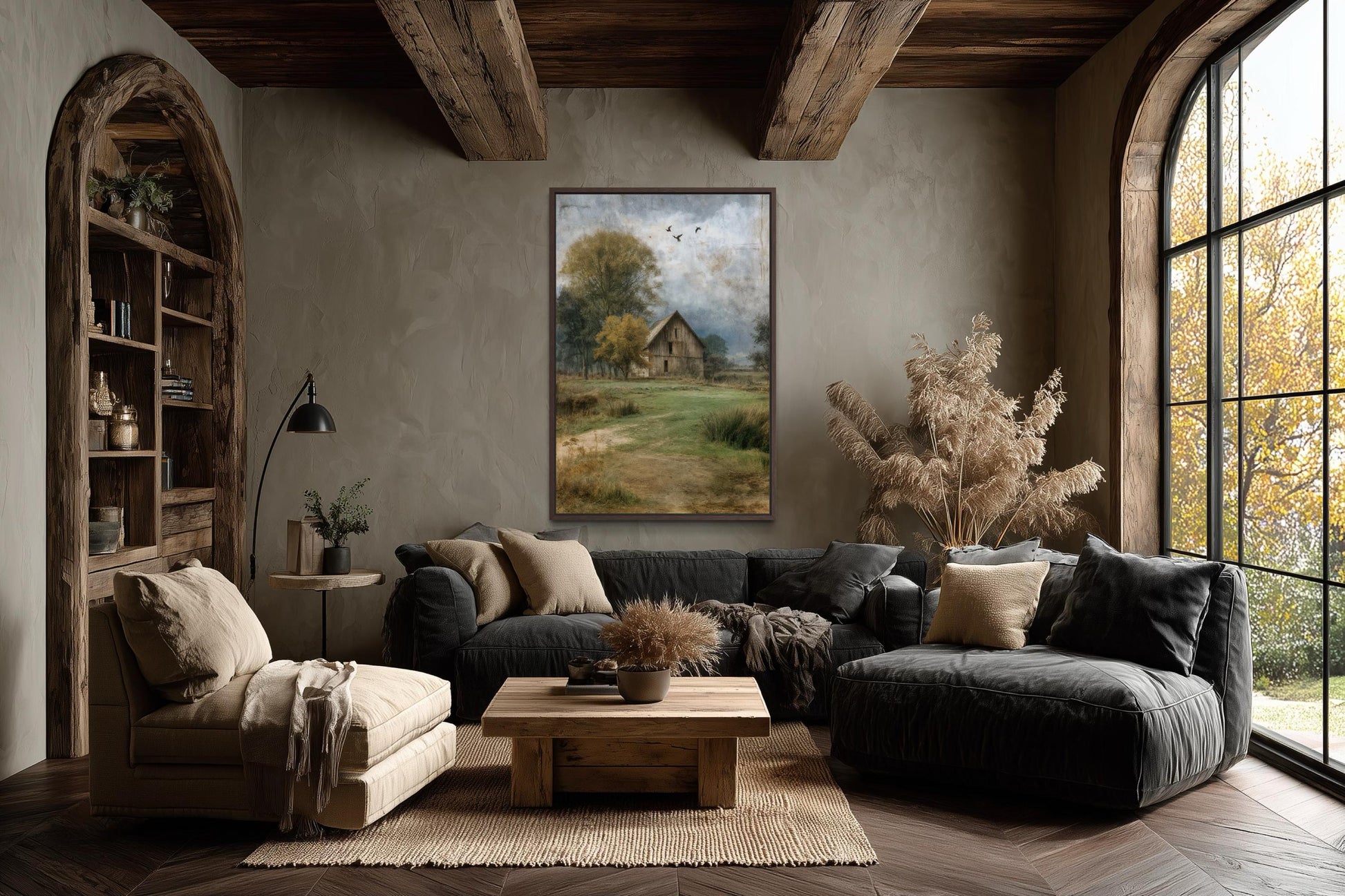 Rustic Farmhouse Wall Art | Vertical Barn Artwork - Neutral Farm Decor Canvas Print