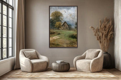 Rustic Farmhouse Wall Art | Vertical Barn Artwork - Neutral Farm Decor Canvas Print