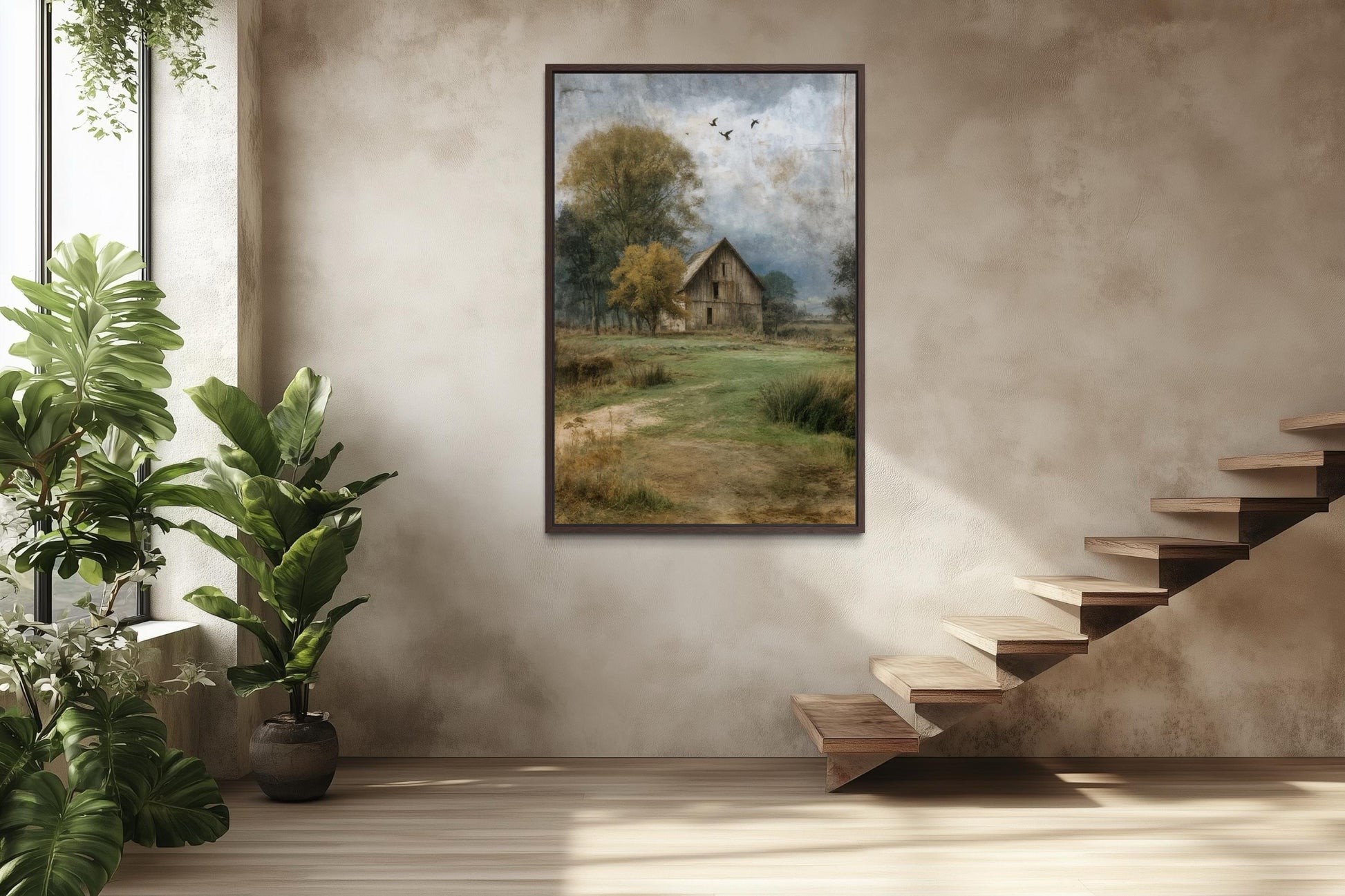 Rustic Farmhouse Wall Art | Vertical Barn Artwork - Neutral Farm Decor Canvas Print