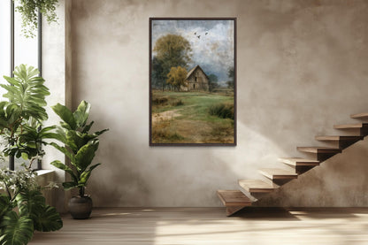 Rustic Farmhouse Wall Art | Vertical Barn Artwork - Neutral Farm Decor Canvas Print