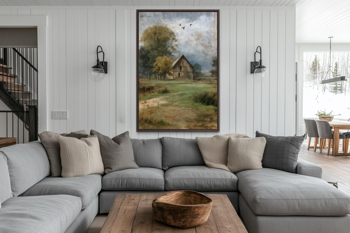 Rustic Farmhouse Wall Art | Vertical Barn Artwork - Neutral Farm Decor Canvas Print