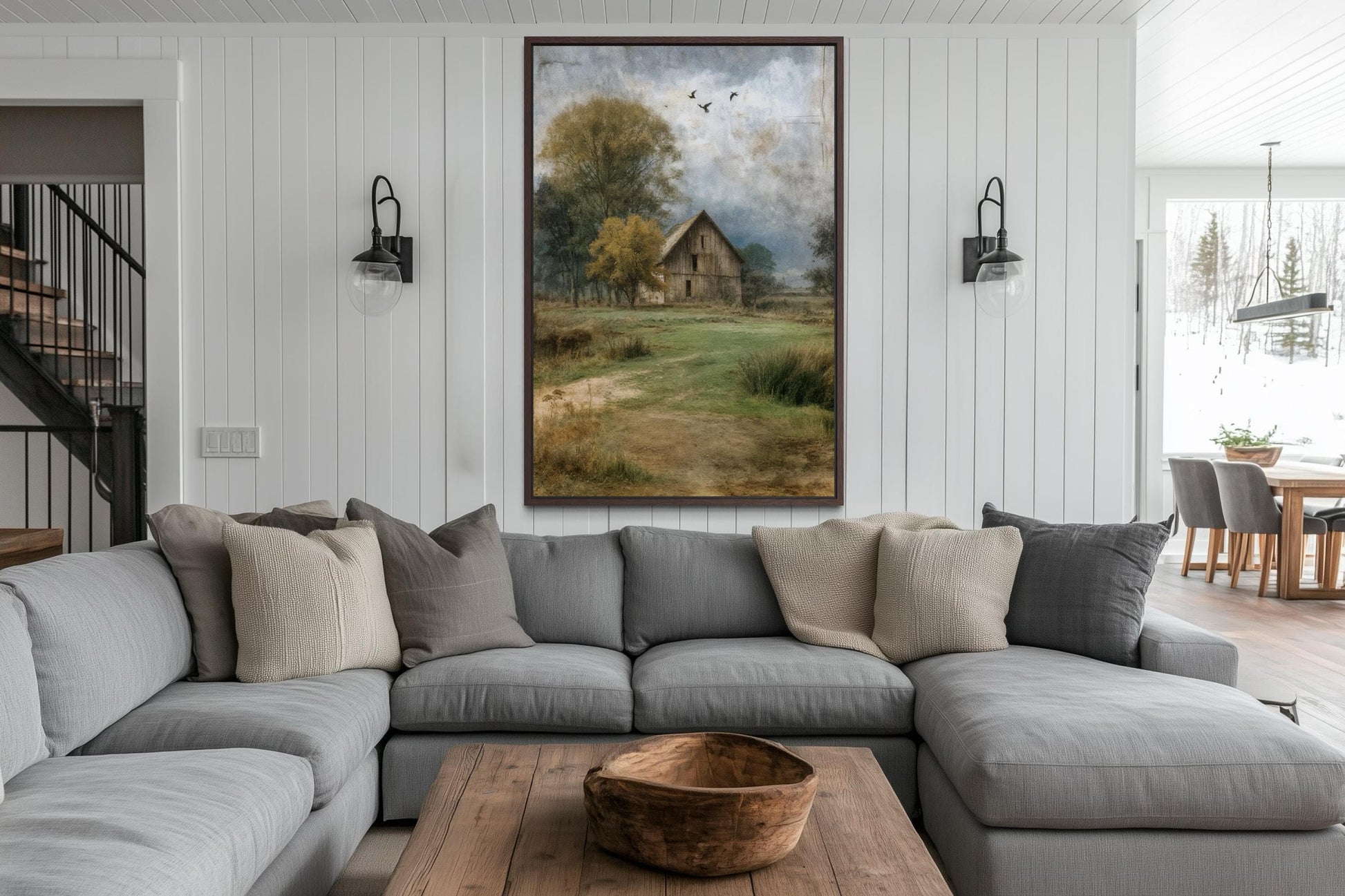 Rustic Farmhouse Wall Art | Vertical Barn Artwork - Neutral Farm Decor Canvas Print