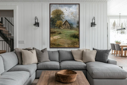 Rustic Farmhouse Wall Art | Vertical Barn Artwork - Neutral Farm Decor Canvas Print