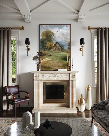 Rustic Farmhouse Wall Art | Vertical Barn Artwork - Neutral Farm Decor Canvas Print
