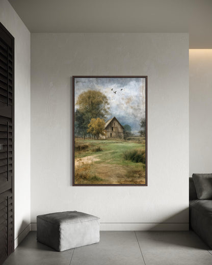 Rustic Farmhouse Wall Art | Vertical Barn Artwork - Neutral Farm Decor Canvas Print
