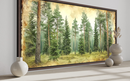Rustic Fir Trees Wall Art - Framed Forest Canvas Print | Farmhouse Wall Decor