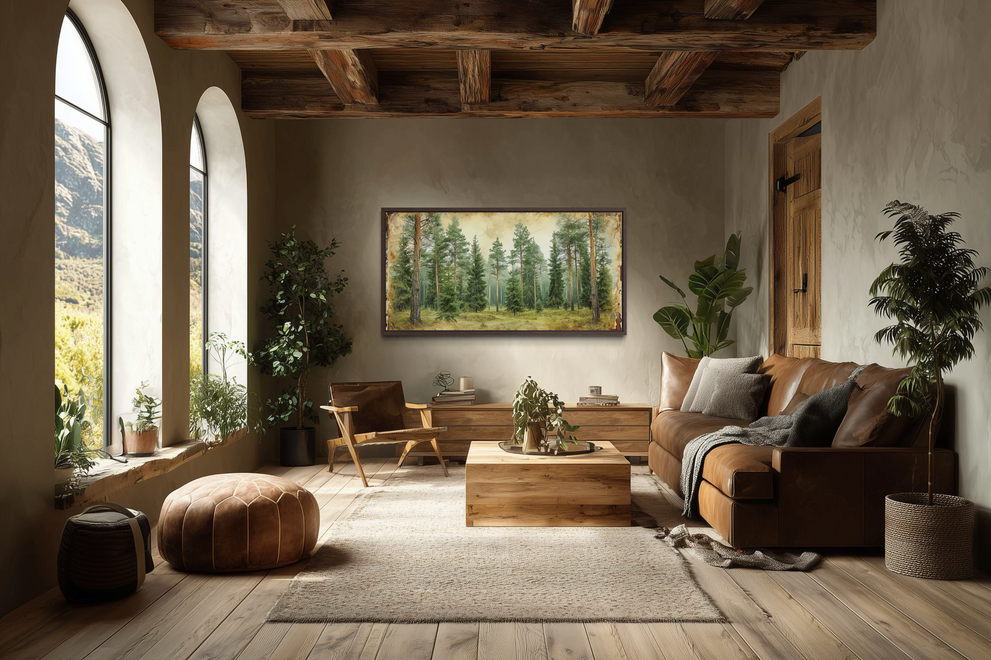 Rustic Fir Trees Wall Art - Framed Forest Canvas Print | Farmhouse Wall Decor