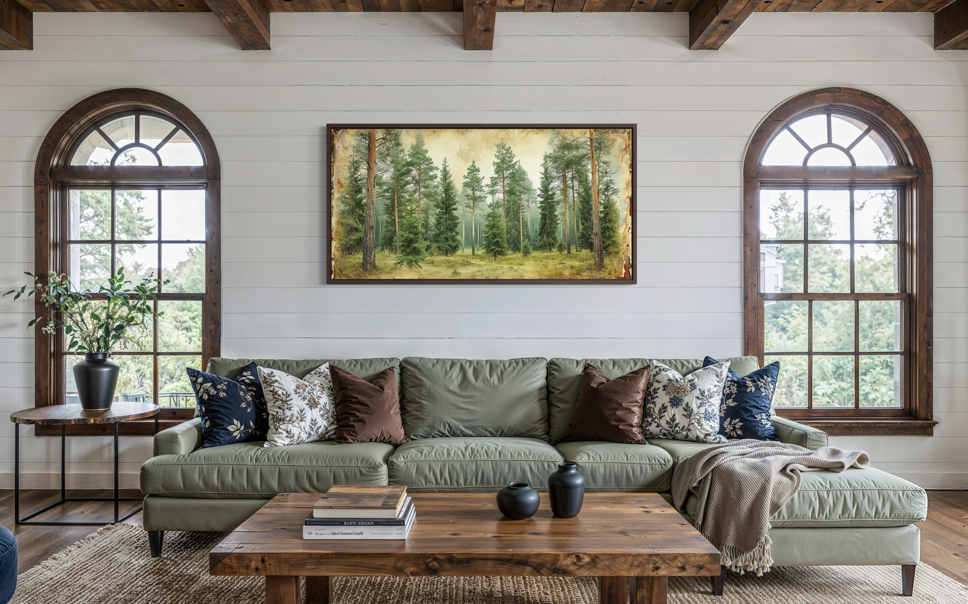 Rustic Fir Trees Wall Art - Framed Forest Canvas Print | Farmhouse Wall Decor