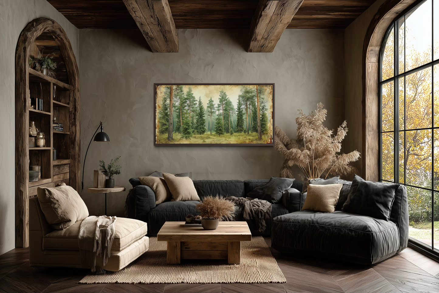 Rustic Fir Trees Wall Art - Framed Forest Canvas Print | Farmhouse Wall Decor