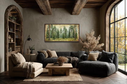 Rustic Fir Trees Wall Art - Framed Forest Canvas Print | Farmhouse Wall Decor