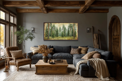 Rustic Fir Trees Wall Art - Framed Forest Canvas Print | Farmhouse Wall Decor