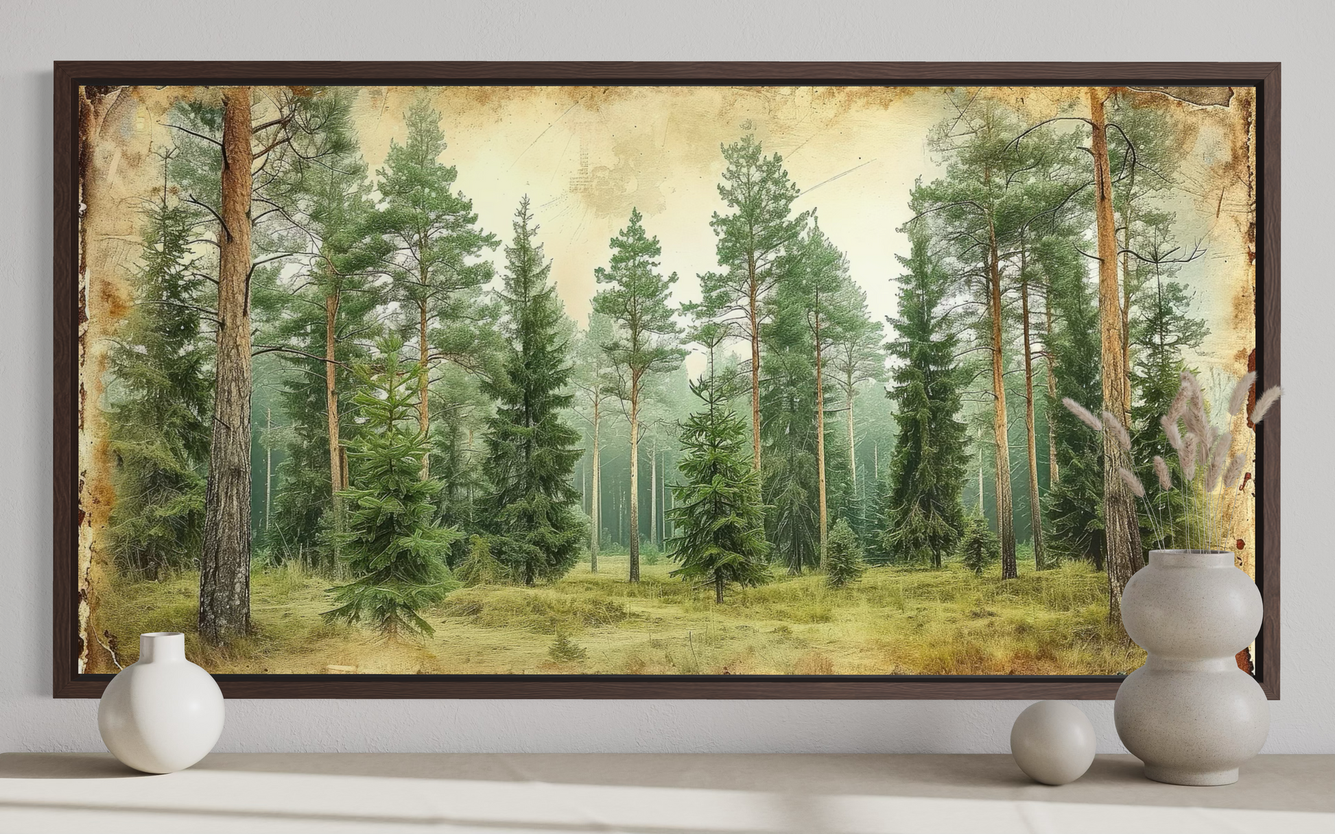Rustic Fir Trees Wall Art - Framed Forest Canvas Print | Farmhouse Wall Decor