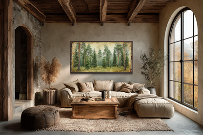 Rustic Fir Trees Wall Art - Framed Forest Canvas Print | Farmhouse Wall Decor