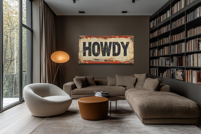 Rustic "Howdy" Sign Framed Canvas Wall Art