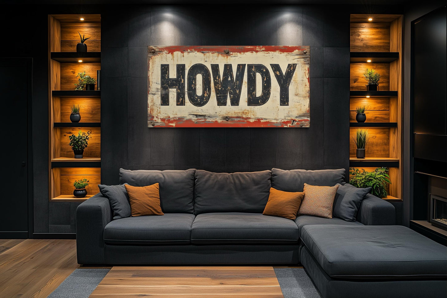 Rustic "Howdy" Sign Framed Canvas Wall Art